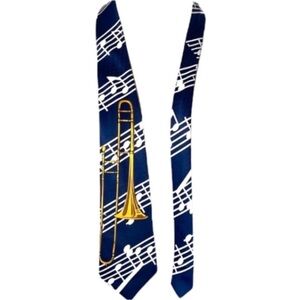ARogers Neck Tie Trombone Brass Navy Blue Neckwear Music School Band Handmade
